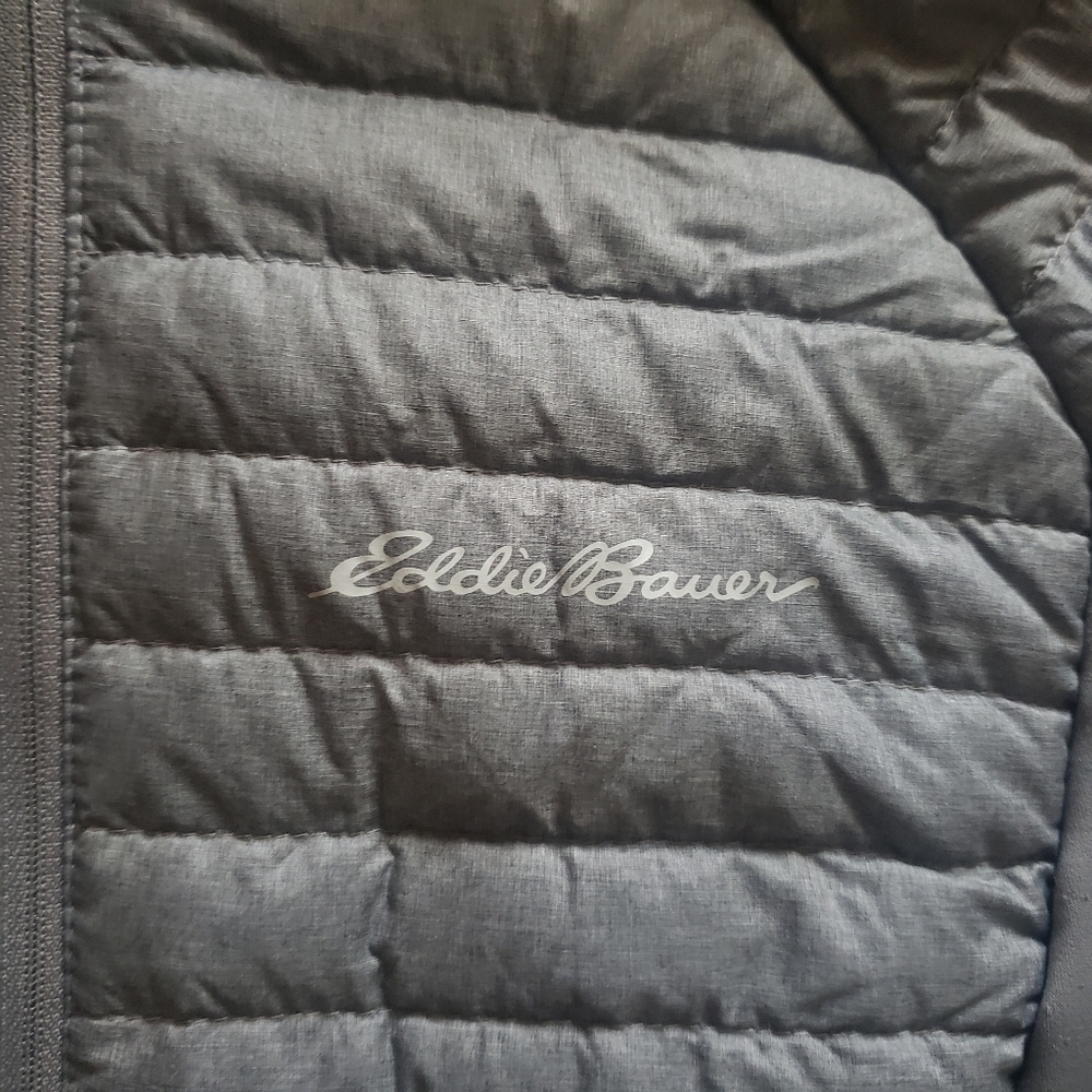 Women's Large Eddie Bauer Down Coat BROKEN ZIPPER Grey Hooded Jacket - Picture 3 of 16